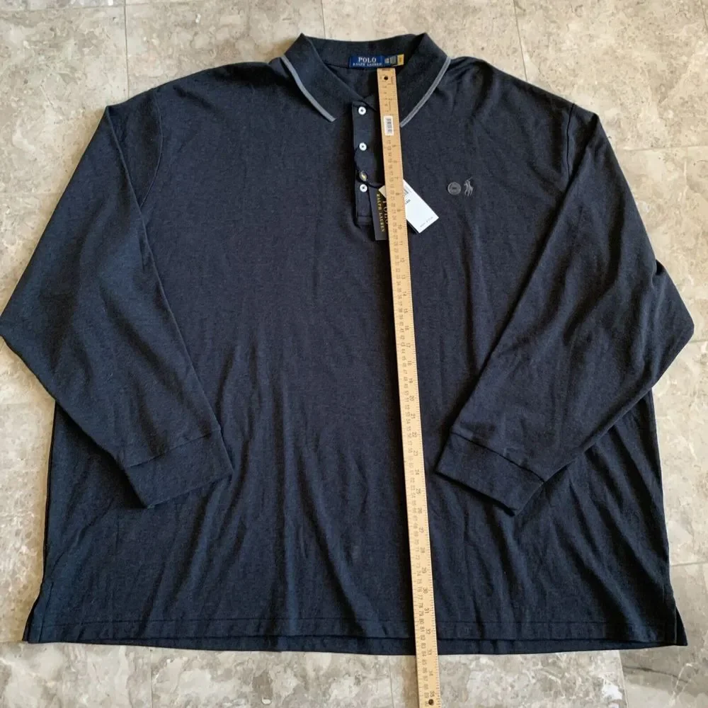 NWT Men's Polo Ralph Lauren Long Sleeve Polo Shirt Soft Cotton Gray 5XB Big